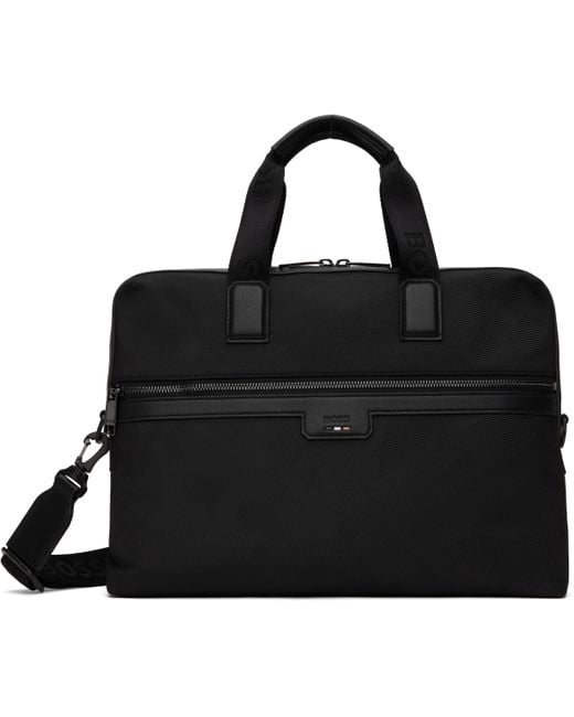 メンズ Boss ブラック エンボスロゴ ブリーフケース Black