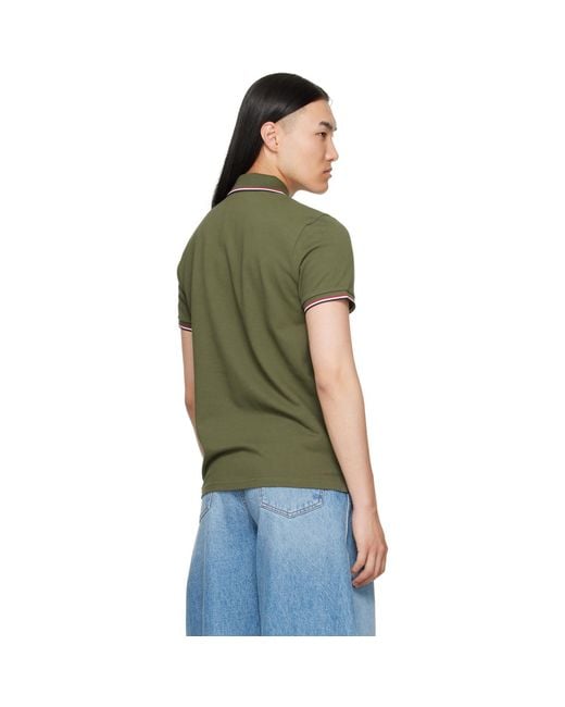 Moncler Green Khaki Tricolor-Trimmed Cotton Piquet Polo for men