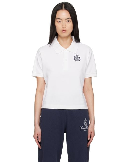 Sporty & Rich White H&W Crest Pique Polo