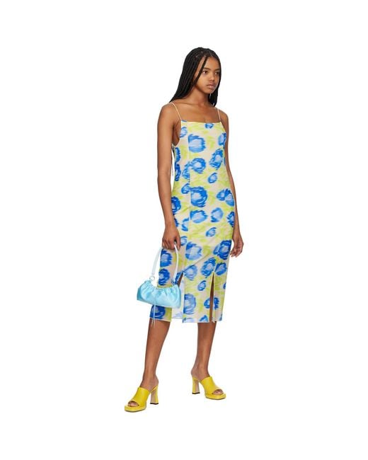 Ganni Green & Blue Printed Midi Dress