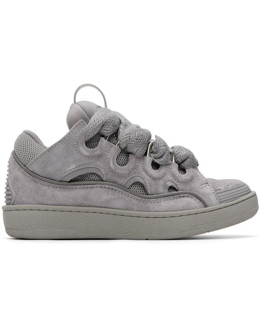 Lanvin Gray Monochrome Suede Curb Sneakers