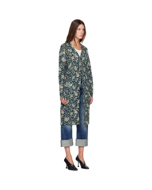 R13 Green Printed Long Cardigan