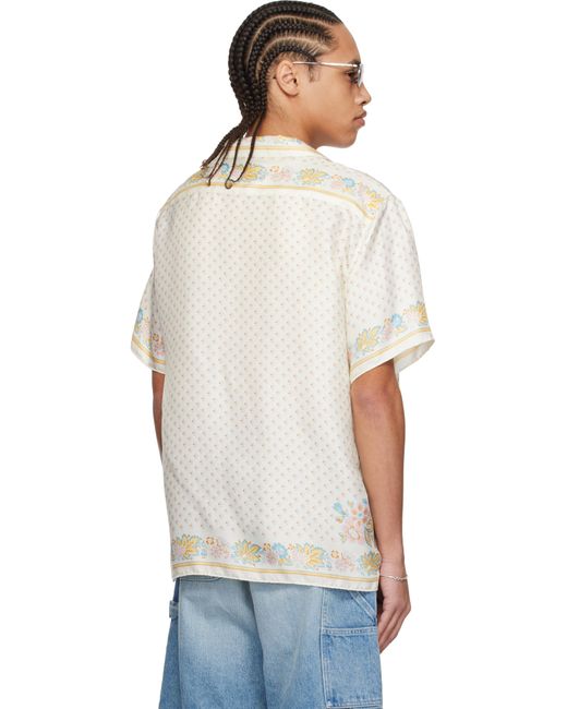 メンズ vowels オフホワイト シルク スカーフ シャツ White