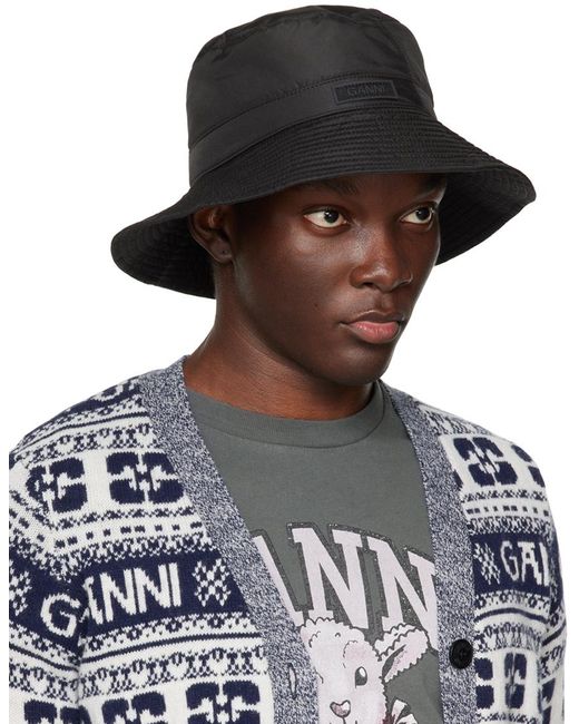Ganni Black Tech Bucket Hat for men