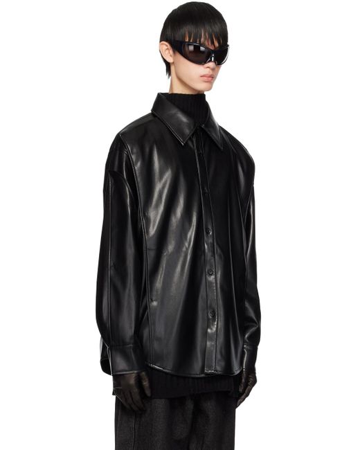 Chenpeng Black Laye Faux-leather Shirt for men