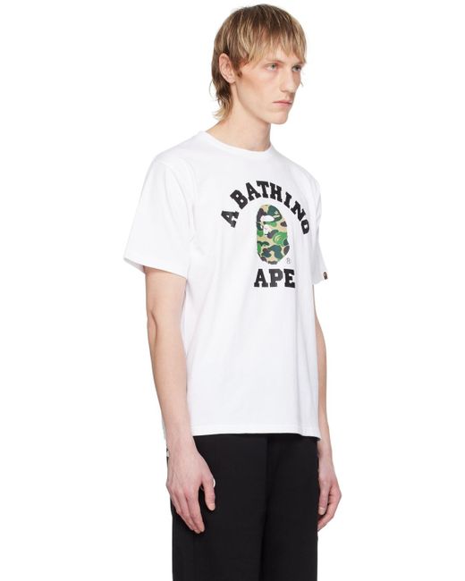 A Bathing Ape White Abc Camo College T-Shirt for men