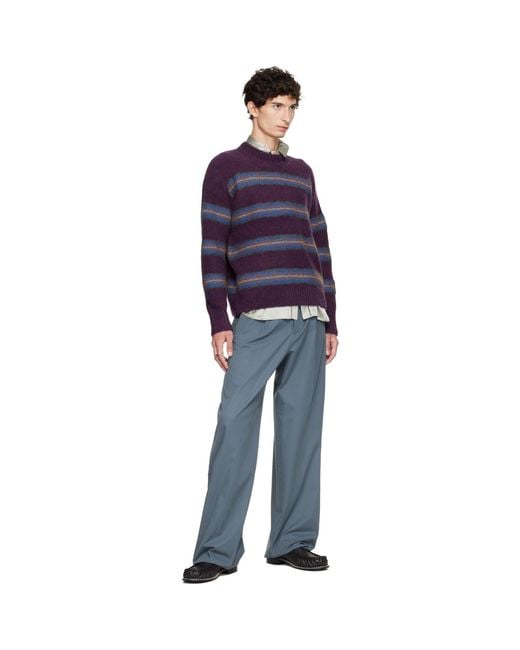 Dries Van Noten Blue Jacquard Wool Sweater for men
