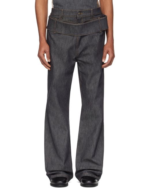 Courreges Black Double Belt Denim Jeans for men