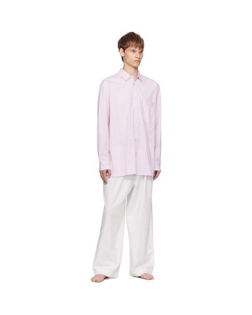 Tekla Pink Poplin Long Sleeve Pyjama Shirt for men