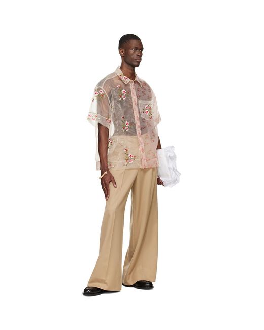 Simone Rocha Natural Sheer Patchwork Boxy Shirt for men