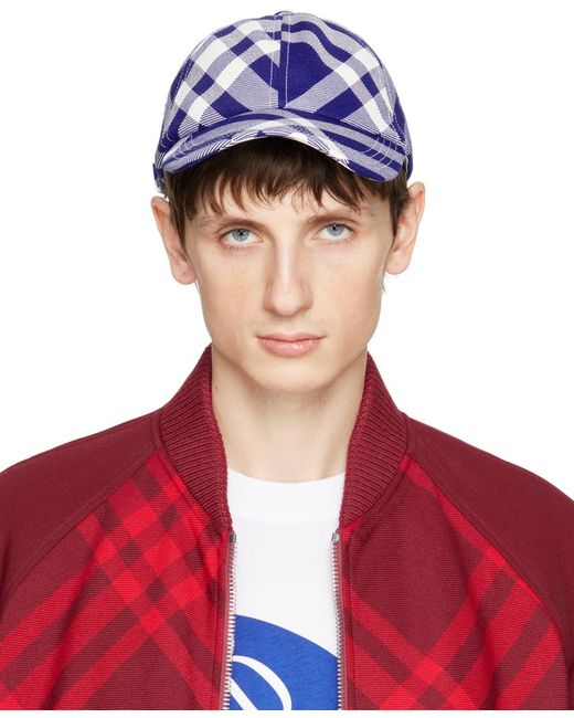 Burberry Red Blue & White Check Cap for men