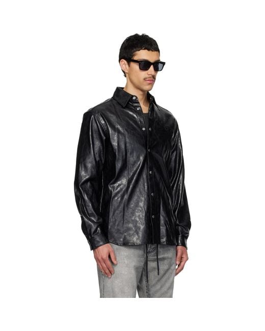 DIESEL Black S-Simply-Qmbu Faux-Leather Shirt for men