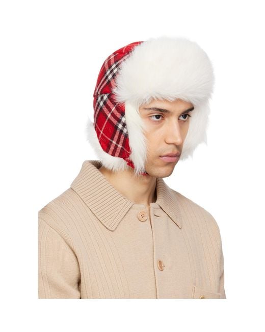 Burberry Natural Off- Check Wool Trapper Hat for men