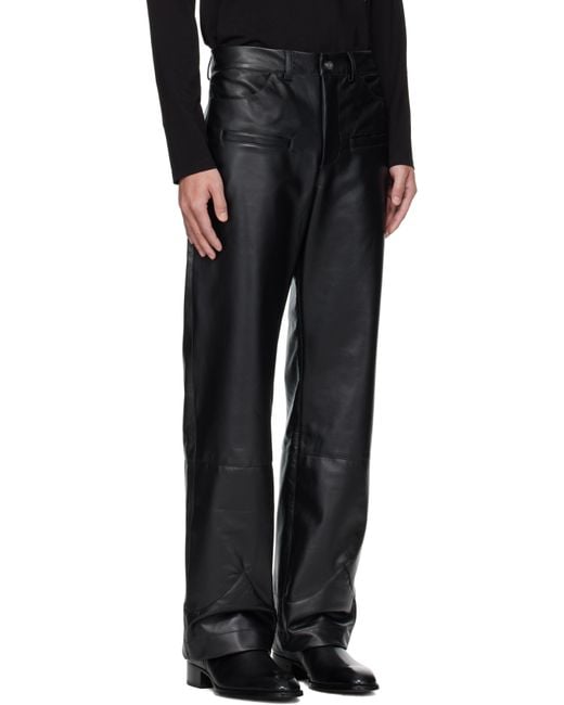 メンズ AV VATTEV ブラック Boot Cut Cuff レザーパンツ Black