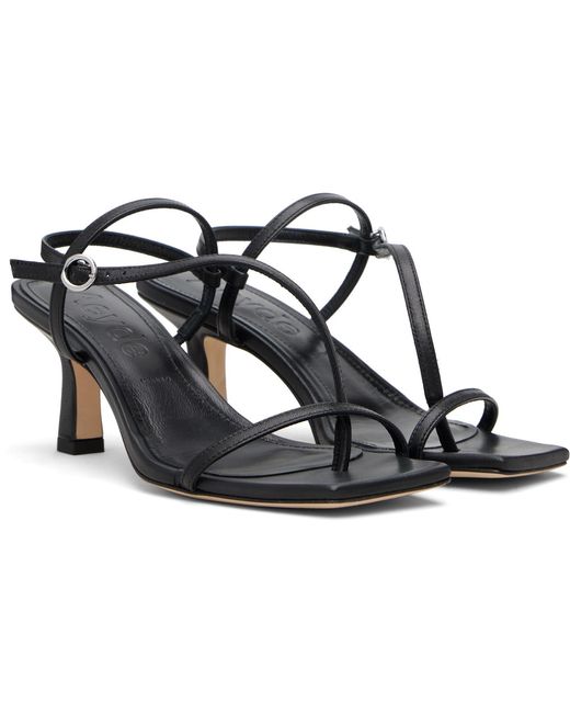 Aeyde Black Elise Leather Toe-Post Heeled Sandals