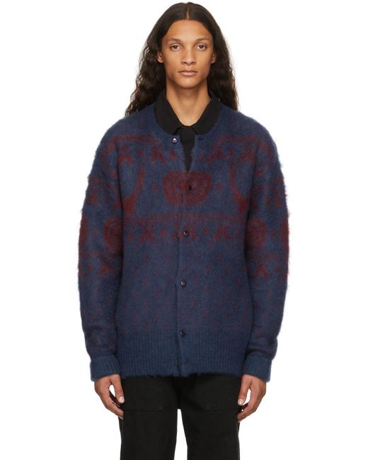 South2 West8 Blue & Red Nordic Cardigan for men