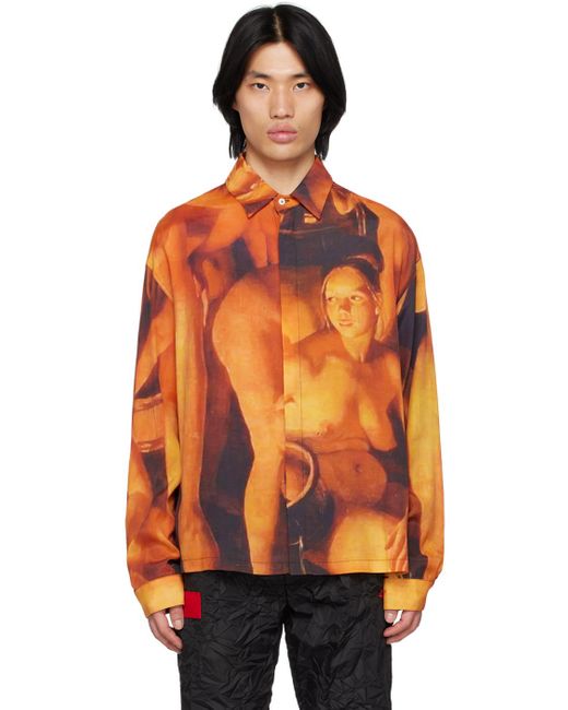424 Orange Printed Shirt for men
