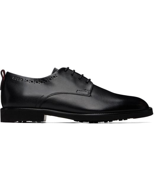 HUGO Black Leather Brogue Details Derbys for men