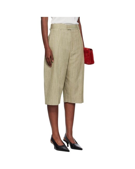 Bottega Veneta Natural Khaki Viscose Silk Culotte Shorts