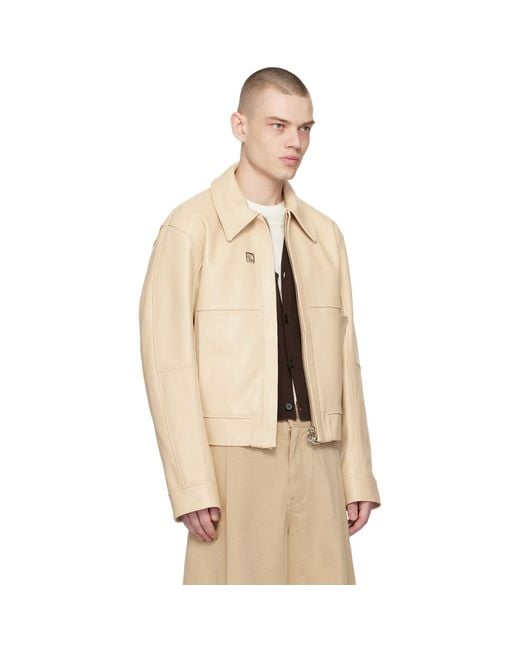 Wooyoungmi Natural Beige Cropped Leather Jacket for men