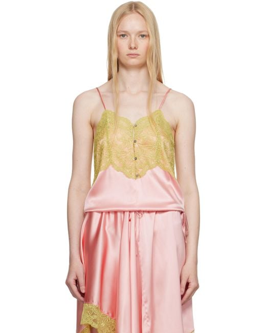 Dries Van Noten ピンク＆グリーン レース キャミソール Pink