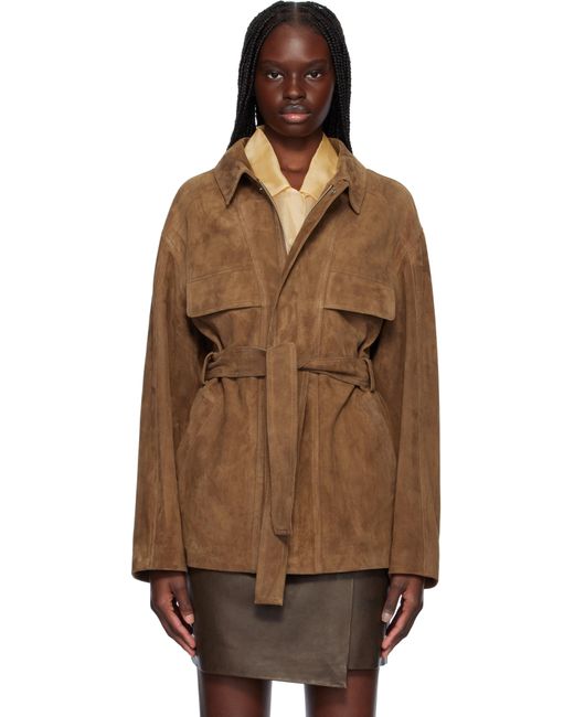 Nour Hammour Brown Zakary Belted Suede Jacket