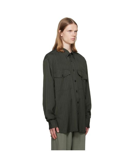 Dries Van Noten Green Flap Pocket Twill Shirt for men