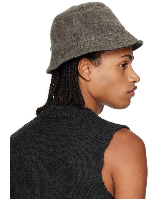 Our Legacy Black Gray Hairy Bucket Hat for men