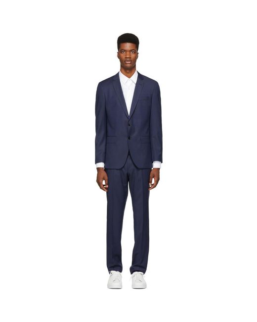 BOSS by HUGO BOSS Wool Navy Check Huge 6 Genius 5 Suit in Blue for Men |  Lyst