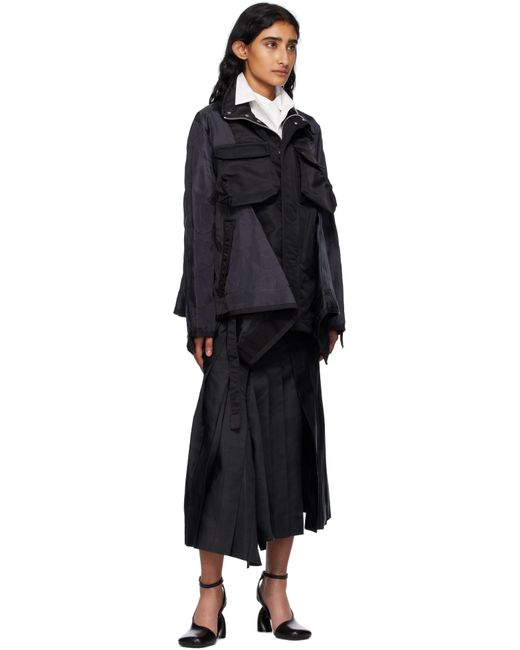 Sacai ブラック Mix ナイロンツイル ミディアムスカート Black