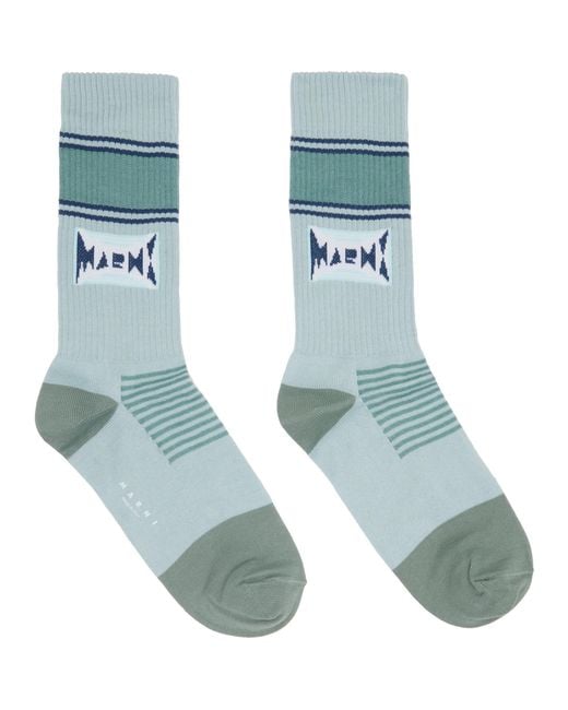 Marni Blue Cotton Jacquard Logo Socks for men