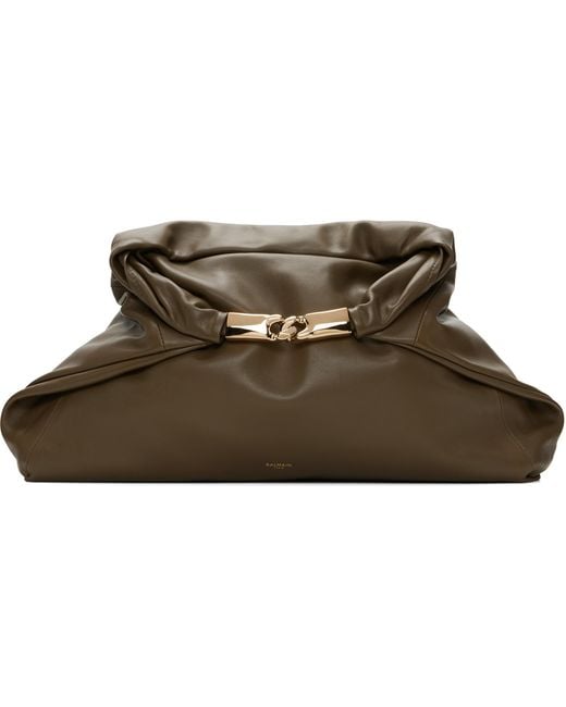 Balmain Green 'dinner At 8' Medium Smooth Leather Clutch