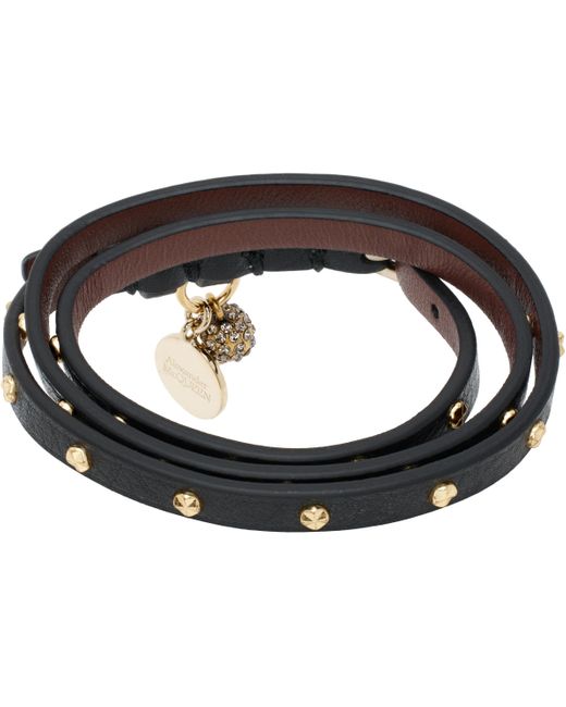 Alexander McQueen Black Hammered Studs Double-Wrap Bracelet