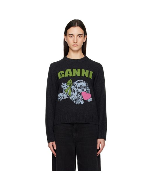 Ganni Black Puppy Wool Jumper Sweater