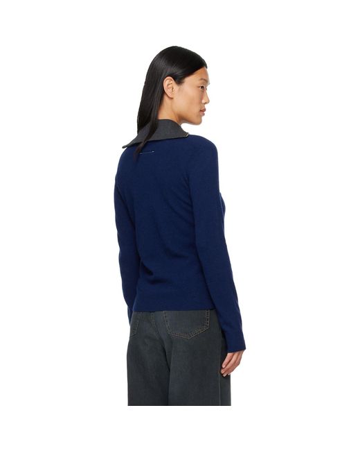 MM6 by Maison Margiela Blue Layered Neckline Pullover Sweater