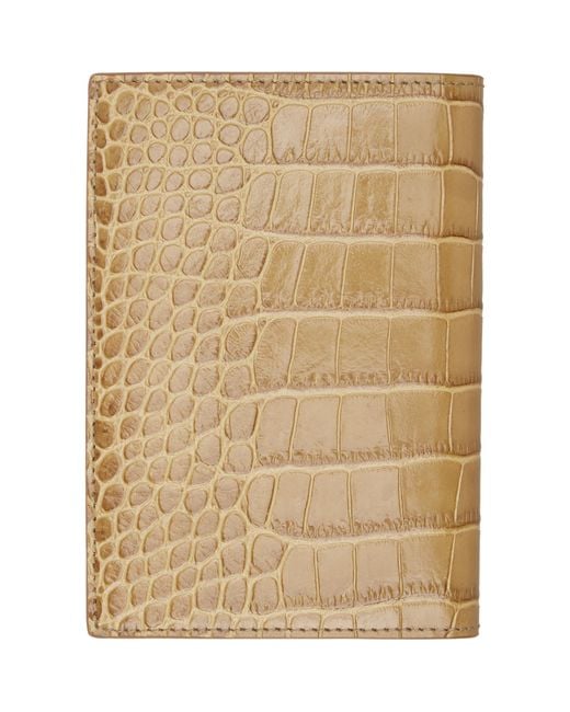 Tom Ford Natural Tan Shiny Croc 'T Line' Passport Holder for men