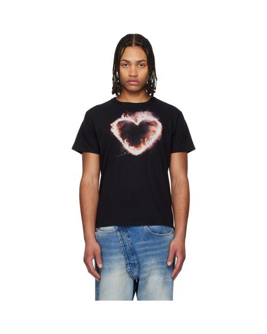 R13 Black 'Flaming Heart' Boy T-Shirt for men