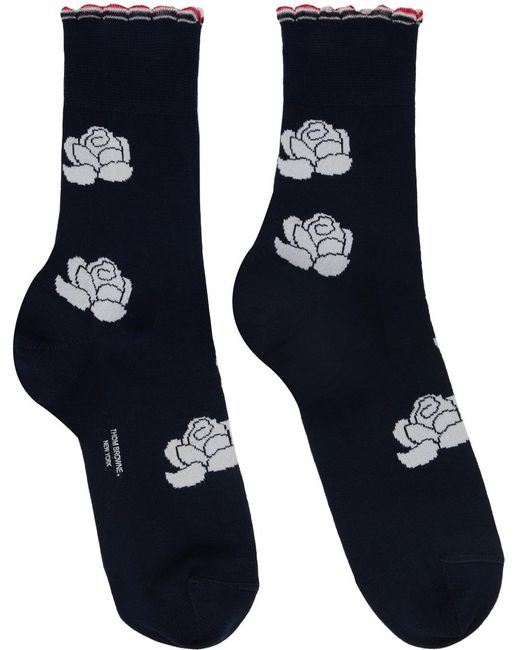 Thom Browne Blue Cotton Rose Ankle Socks