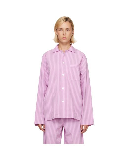 Tekla Purple Poplin Long-Sleeved Pyjama Shirt