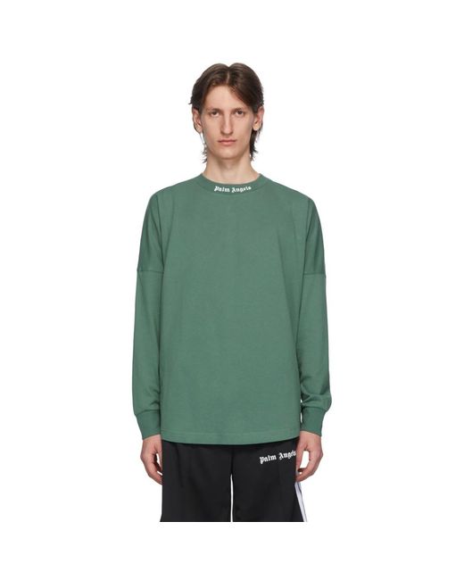 Palm Angels Green Classic Logo Over Long Sleeve T-shirt for men