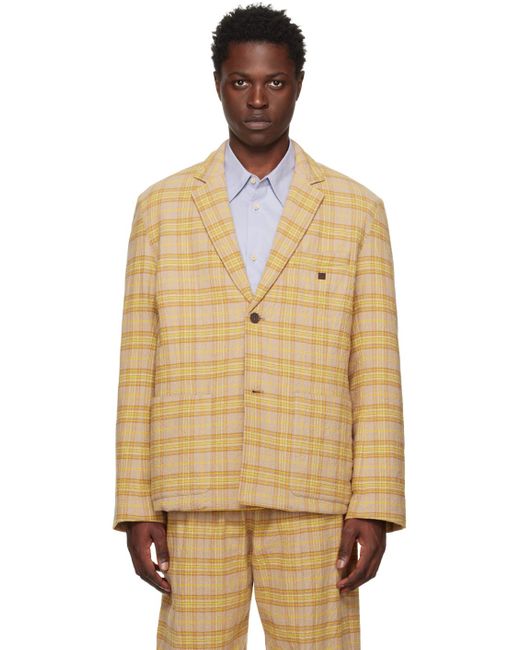 Acne Natural Brown & Orange Check Blazer for men
