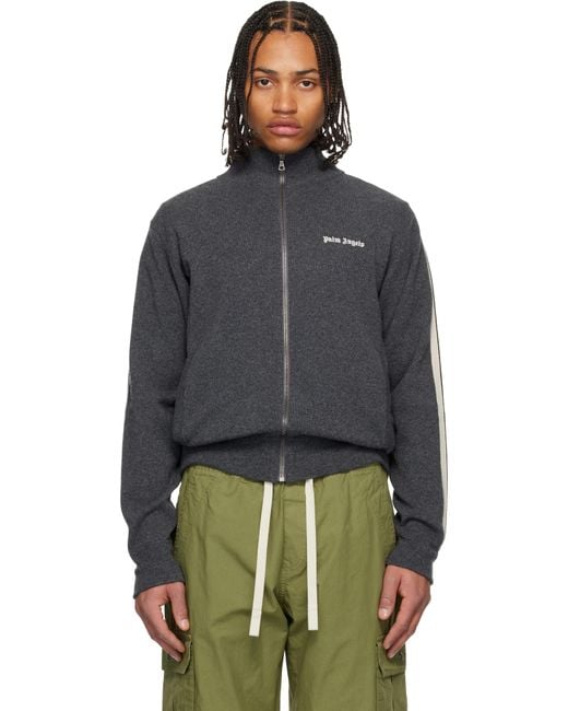 Palm Angels Black Classic Logo Knit Track Jacket for men