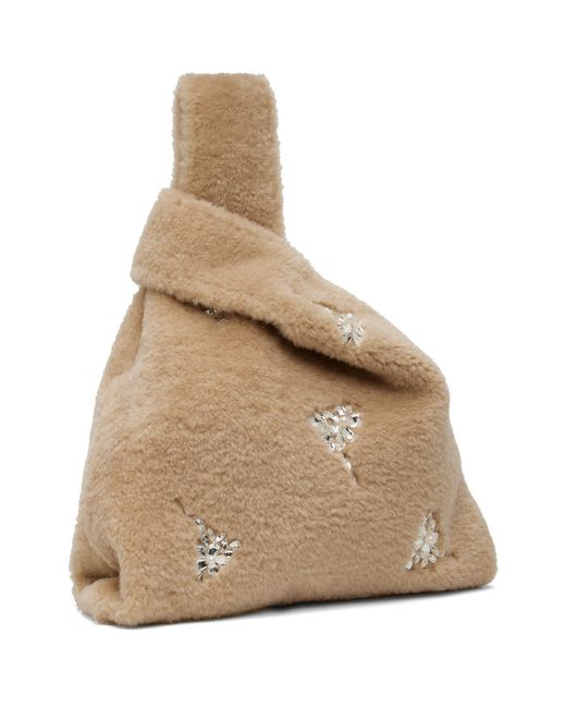 Simone Rocha Natural Embellished Faux Fur Shopper Tote