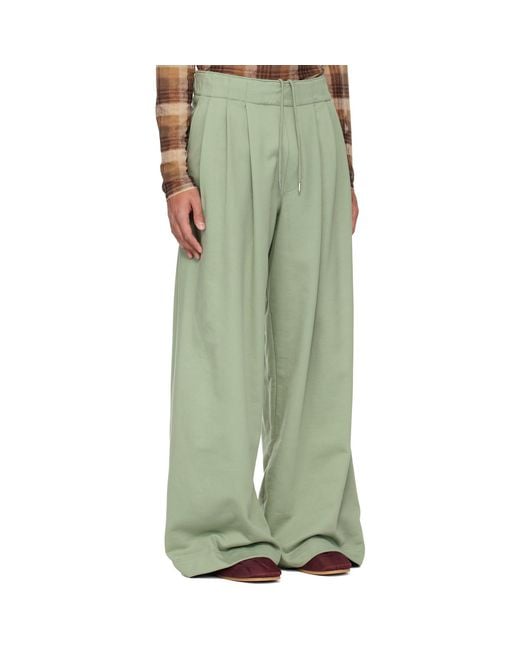 Dries Van Noten Green Pleated Sweatpants for men