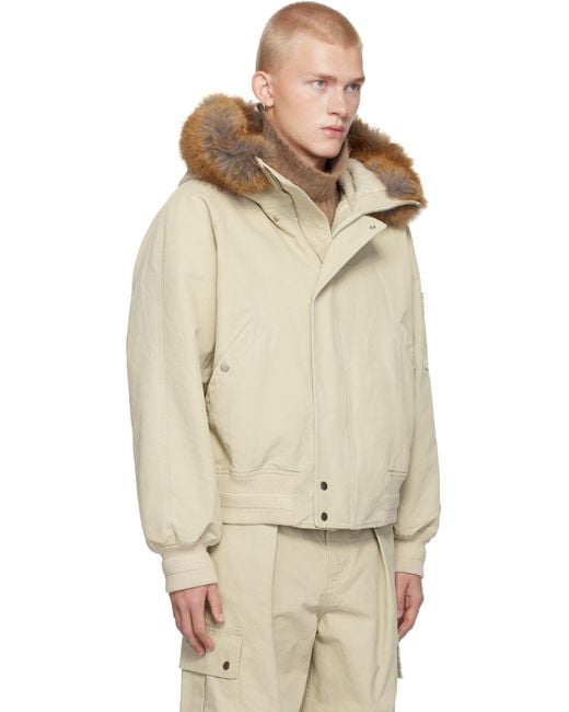 Burberry Natural Faux-Fur Trim Cotton Bomber Jacket for men
