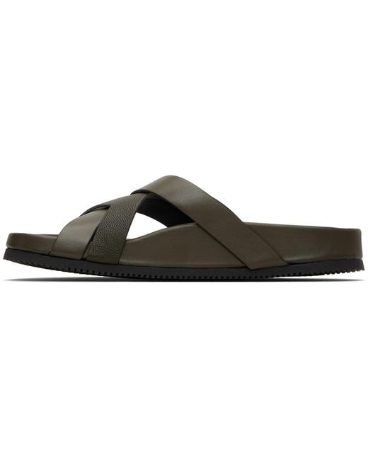 Tom Ford Black Khaki Smooth & Supple Grain Leather Sandals for men