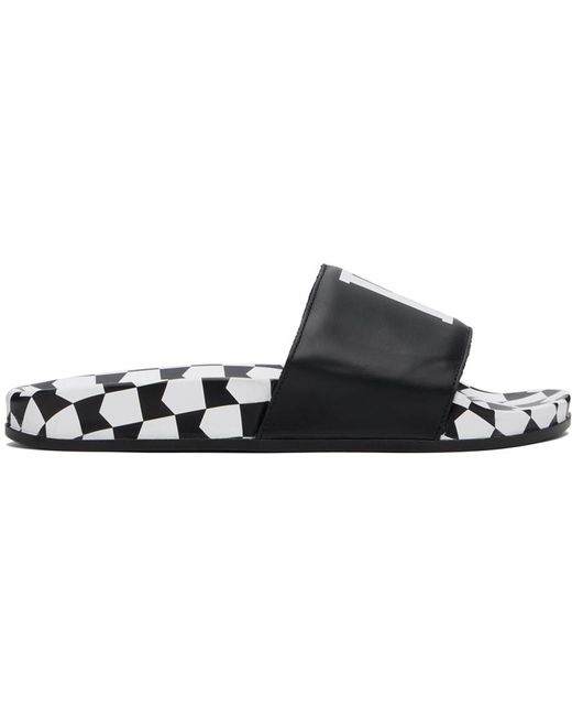 Rhude Black Checkered Leather Slides for men