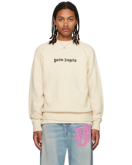 Palm Angels Blue White Embroidered Sweater for men