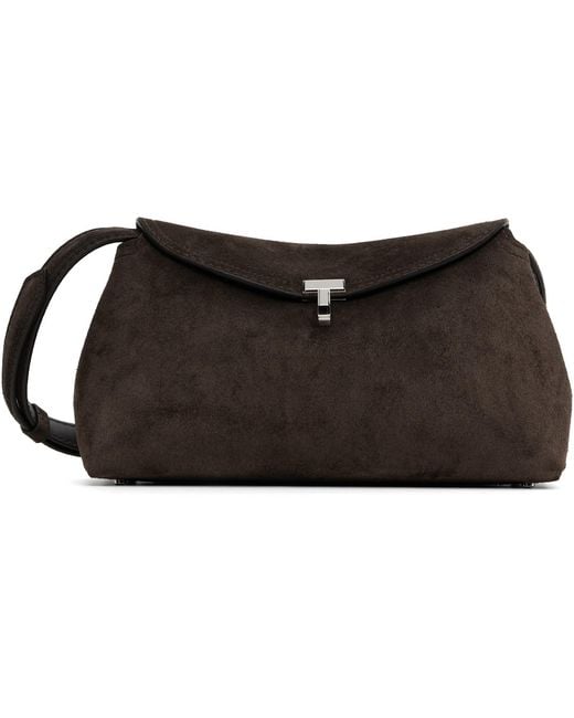 Totême Black T-Lock Suede Clutch