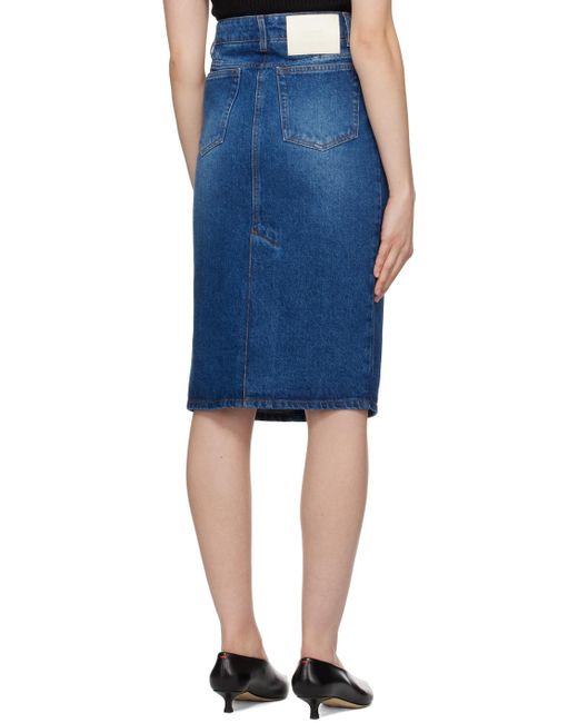 AMI Blue Faded Denim Midi Skirt